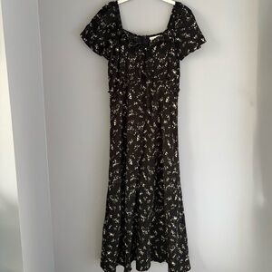 bohme Black Floral Maxi Dress with Cream Accent